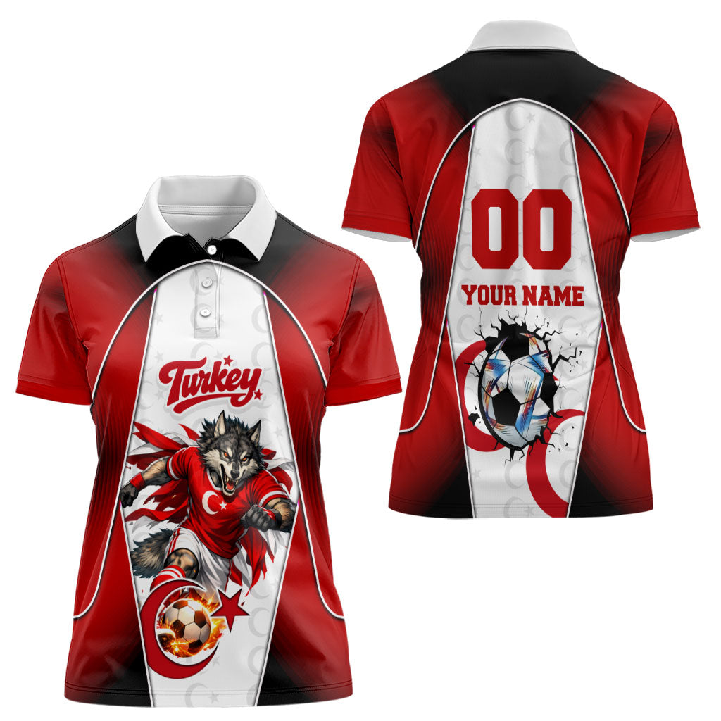 Personalized Turkey Football Grey Wolf Women Polo Shirt Turkish Mascot Soccer Ball Burst