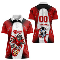 Personalized Turkey Football Grey Wolf Women Polo Shirt Turkish Mascot Soccer Ball Burst