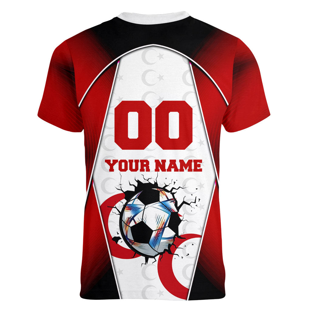 Personalized Turkey Football Grey Wolf Women V-Neck T-Shirt Turkish Mascot Soccer Ball Burst