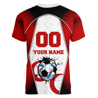 Personalized Turkey Football Grey Wolf Women V-Neck T-Shirt Turkish Mascot Soccer Ball Burst