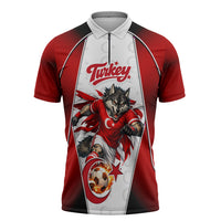 Personalized Turkey Football Grey Wolf Zipper Polo Shirt Turkish Mascot Soccer Ball Burst
