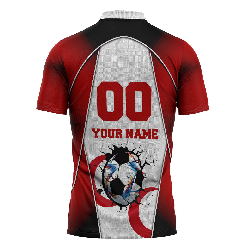 Personalized Turkey Football Grey Wolf Zipper Polo Shirt Turkish Mascot Soccer Ball Burst