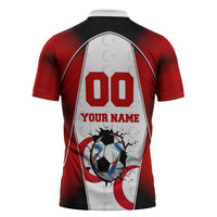 Personalized Turkey Football Grey Wolf Zipper Polo Shirt Turkish Mascot Soccer Ball Burst