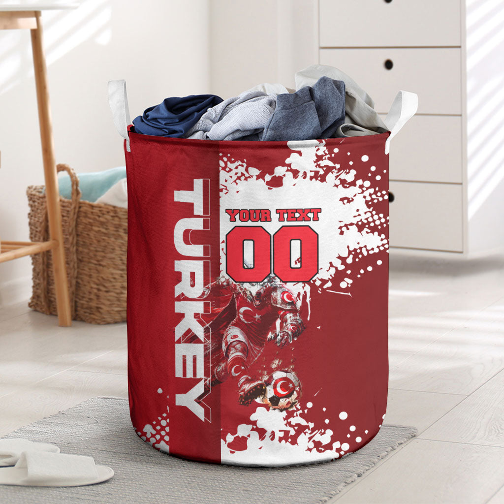 Personalized Turkey Football Laundry Basket Turkish Flag Grey Wolf Skyline