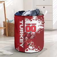 Personalized Turkey Football Laundry Basket Turkish Flag Grey Wolf Skyline