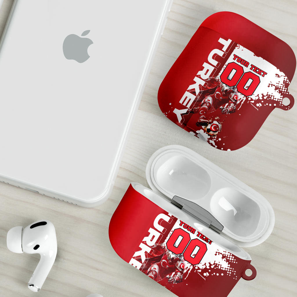 Personalized Turkey Football AirPods Case Turkish Flag Grey Wolf Skyline