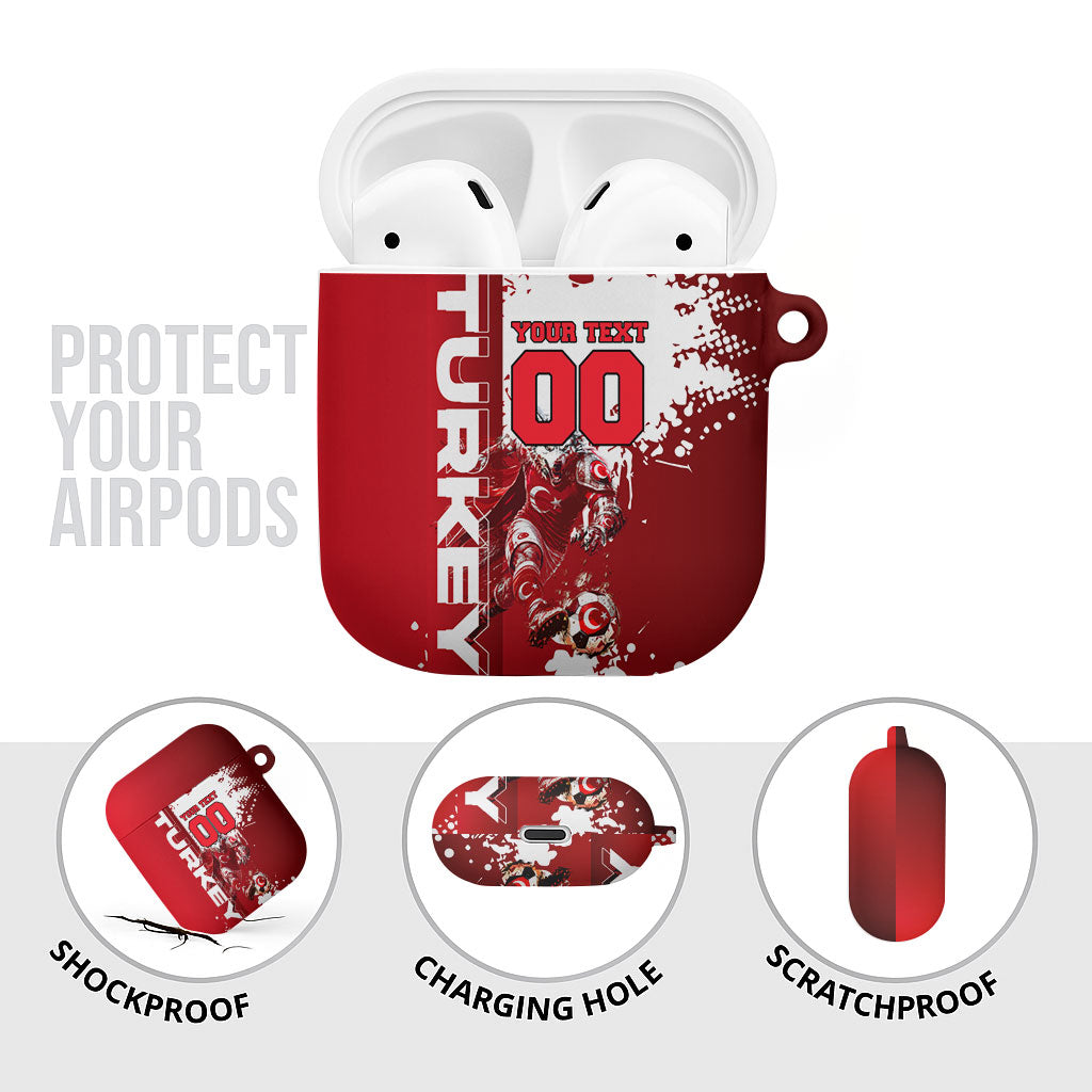 Personalized Turkey Football AirPods Case Turkish Flag Grey Wolf Skyline