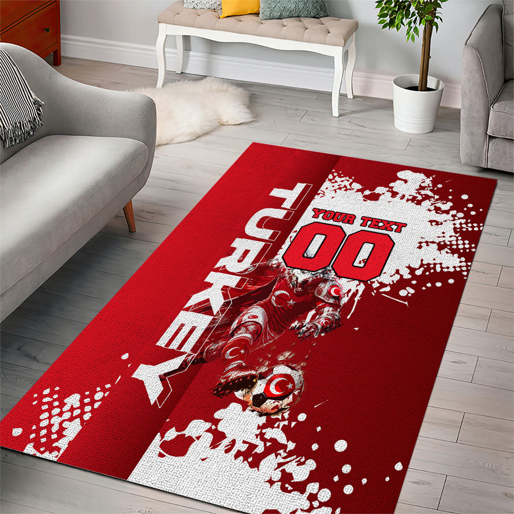 Personalized Turkey Football Area Rug Turkish Flag Grey Wolf Skyline