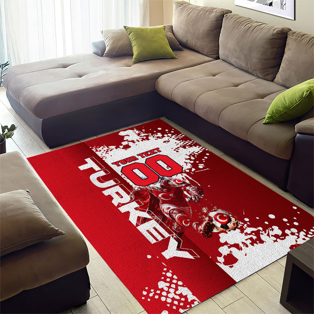 Personalized Turkey Football Area Rug Turkish Flag Grey Wolf Skyline