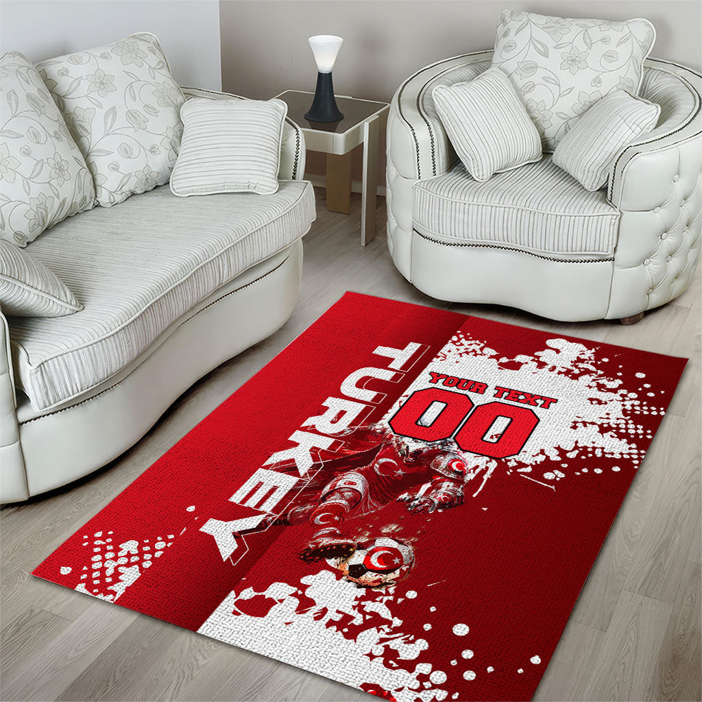 Personalized Turkey Football Area Rug Turkish Flag Grey Wolf Skyline