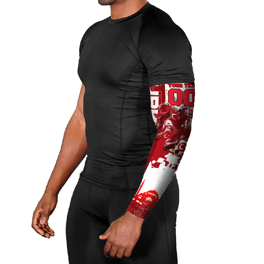 Personalized Turkey Football Arm Sleeves Turkish Flag Grey Wolf Skyline