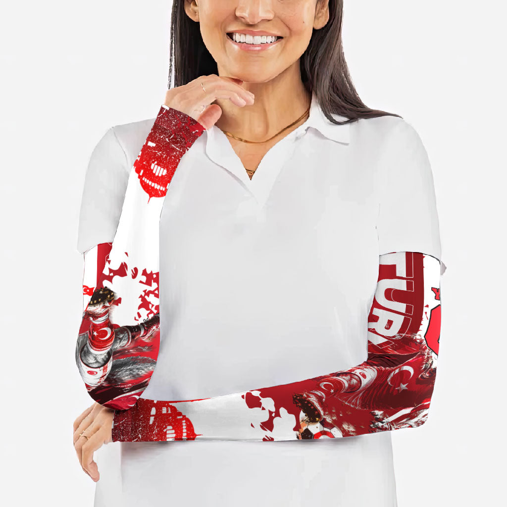 Personalized Turkey Football Arm Sleeves Turkish Flag Grey Wolf Skyline