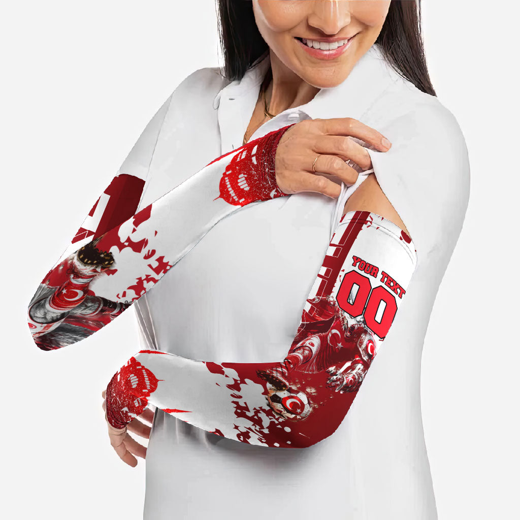 Personalized Turkey Football Arm Sleeves Turkish Flag Grey Wolf Skyline