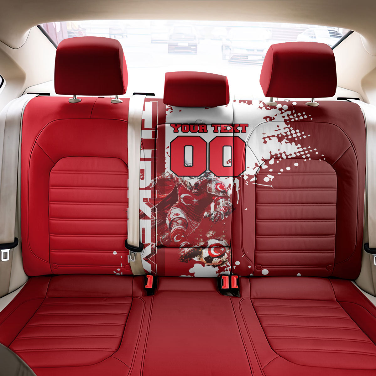 Personalized Turkey Football Back Car Seat Cover Turkish Flag Grey Wolf Skyline