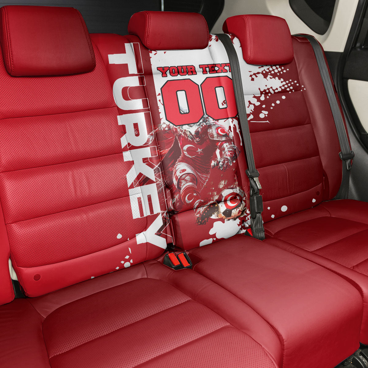 Personalized Turkey Football Back Car Seat Cover Turkish Flag Grey Wolf Skyline