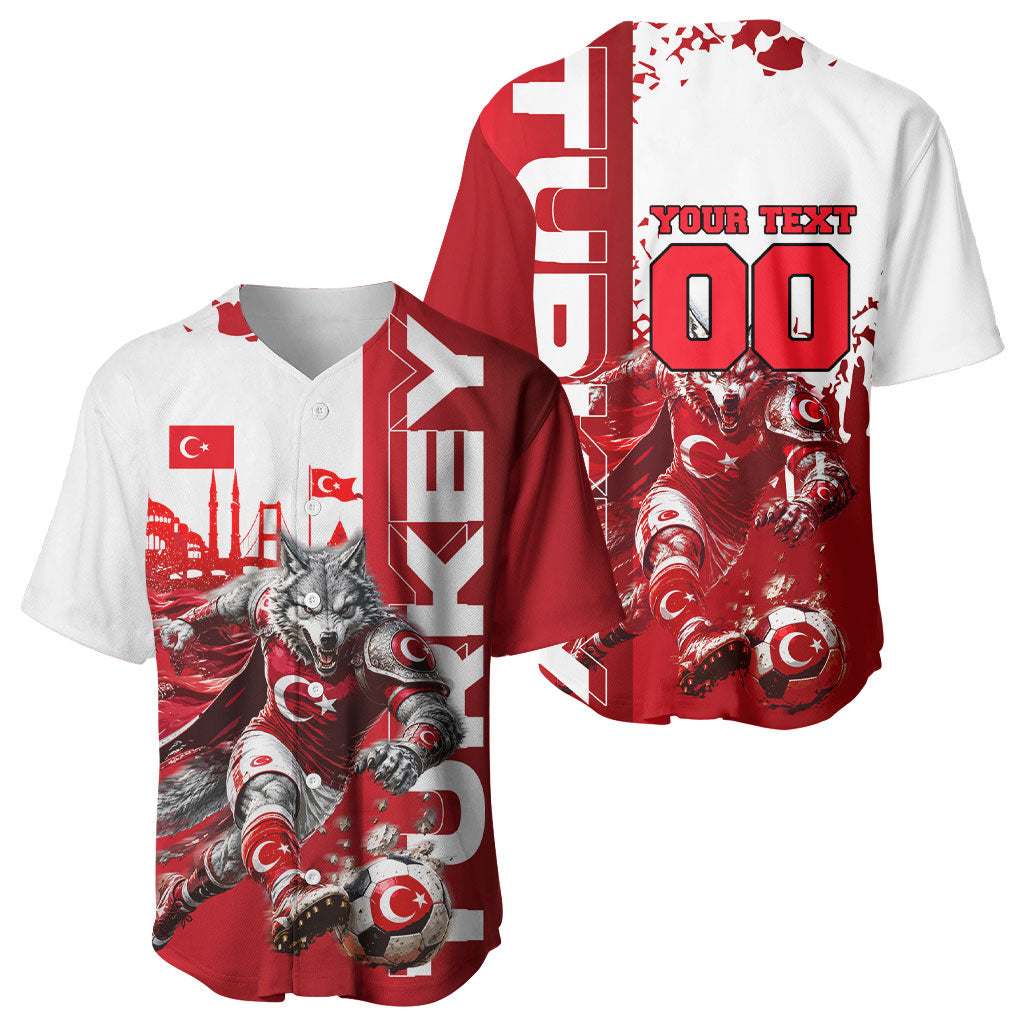 Personalized Turkey Football Baseball Jersey Turkish Flag Grey Wolf Skyline