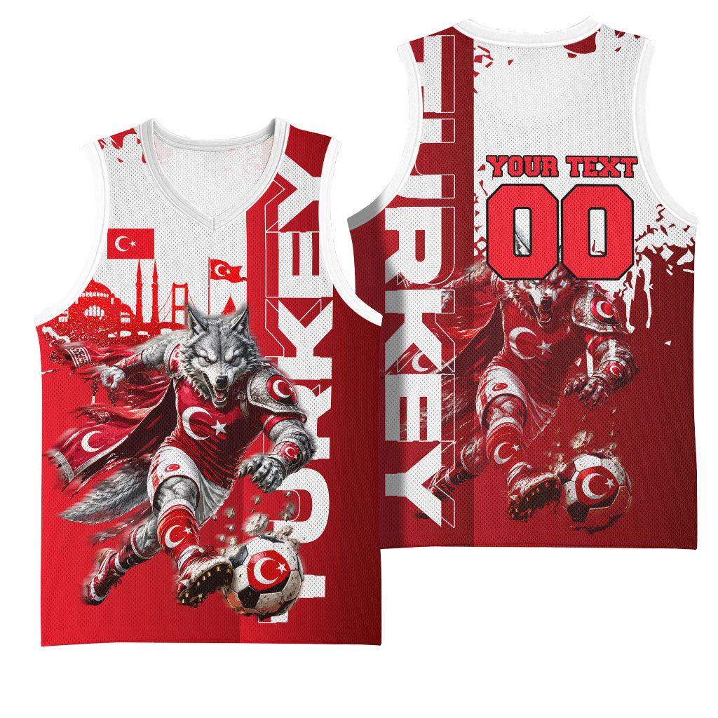 Personalized Turkey Football Basketball Jersey Turkish Flag Grey Wolf Skyline