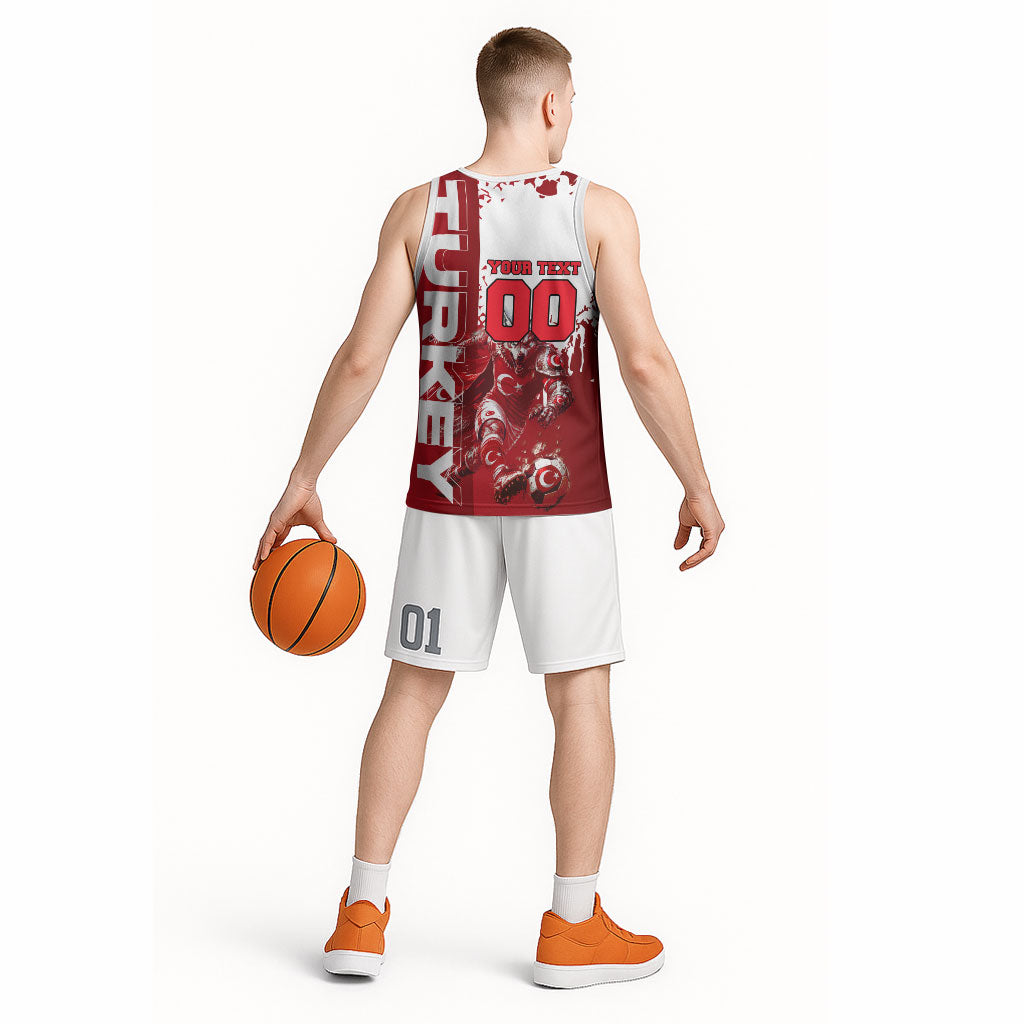 Personalized Turkey Football Basketball Jersey Turkish Flag Grey Wolf Skyline