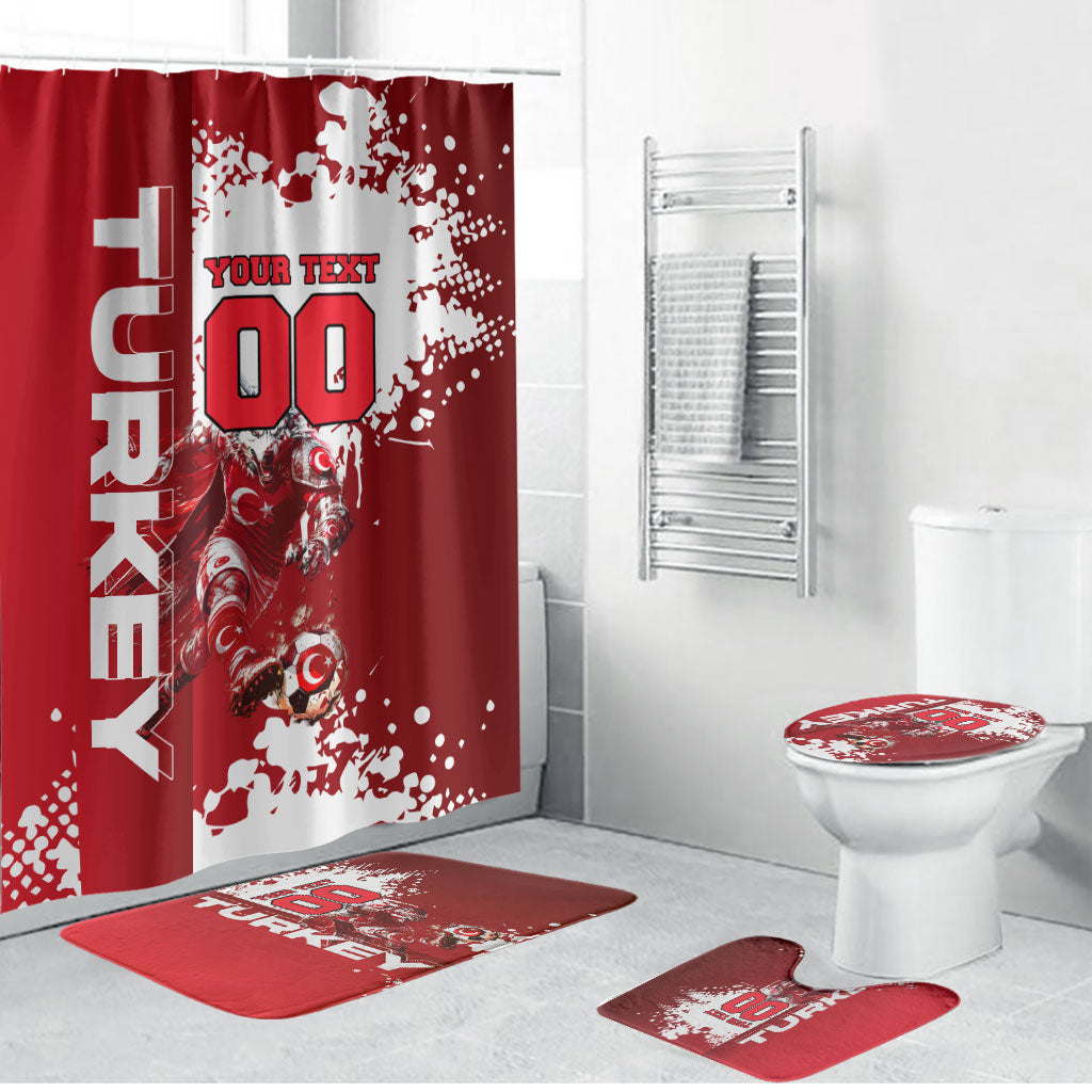 Personalized Turkey Football Bathroom Set Turkish Flag Grey Wolf Skyline
