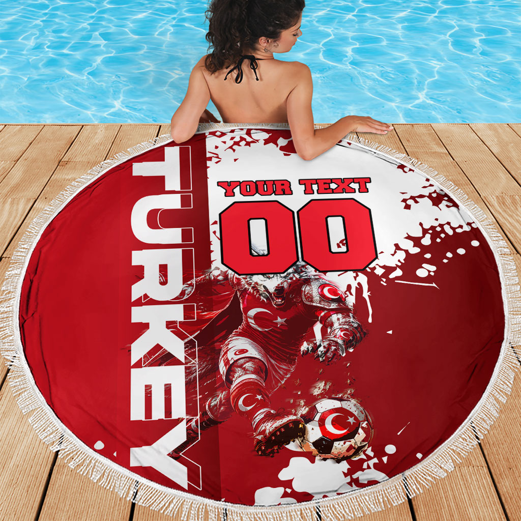 Personalized Turkey Football Beach Blanket Turkish Flag Grey Wolf Skyline