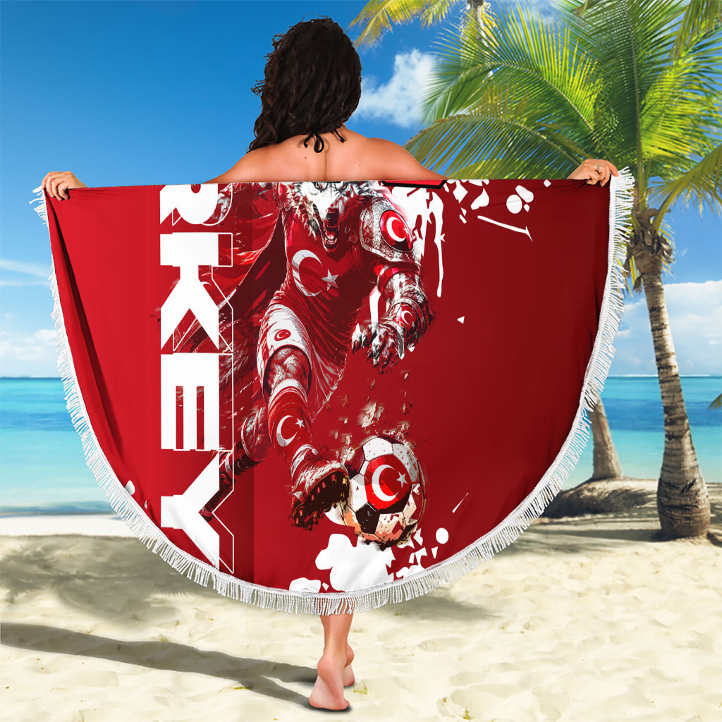 Personalized Turkey Football Beach Blanket Turkish Flag Grey Wolf Skyline
