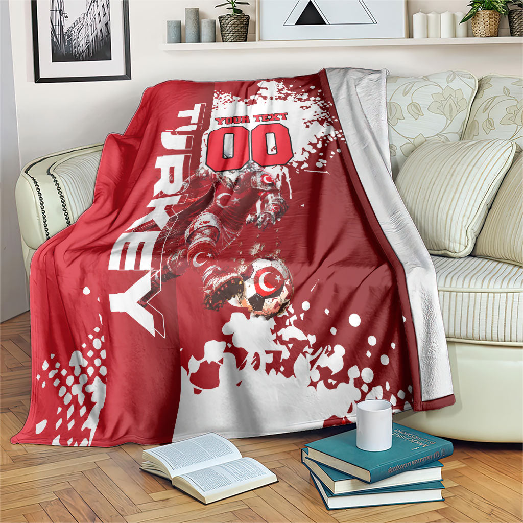 Personalized Turkey Football Blanket Turkish Flag Grey Wolf Skyline