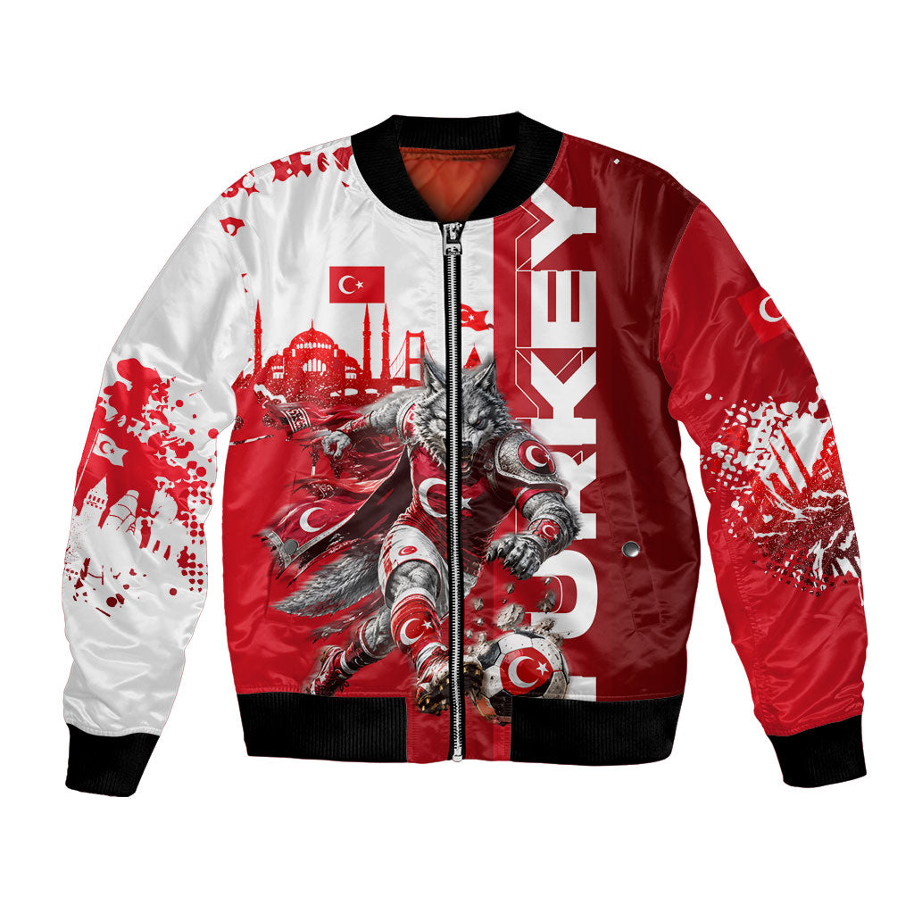 Personalized Turkey Football Bomber Jacket Turkish Flag Grey Wolf Skyline