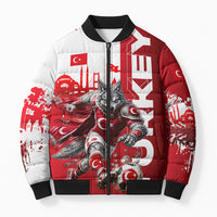 Personalized Turkey Football Bomber Puffer Jacket Turkish Flag Grey Wolf Skyline