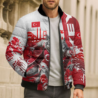 Personalized Turkey Football Bomber Puffer Jacket Turkish Flag Grey Wolf Skyline