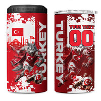 Personalized Turkey Football 4 in 1 Can Cooler Tumbler Turkish Flag Grey Wolf Skyline