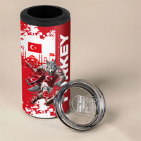 Personalized Turkey Football 4 in 1 Can Cooler Tumbler Turkish Flag Grey Wolf Skyline