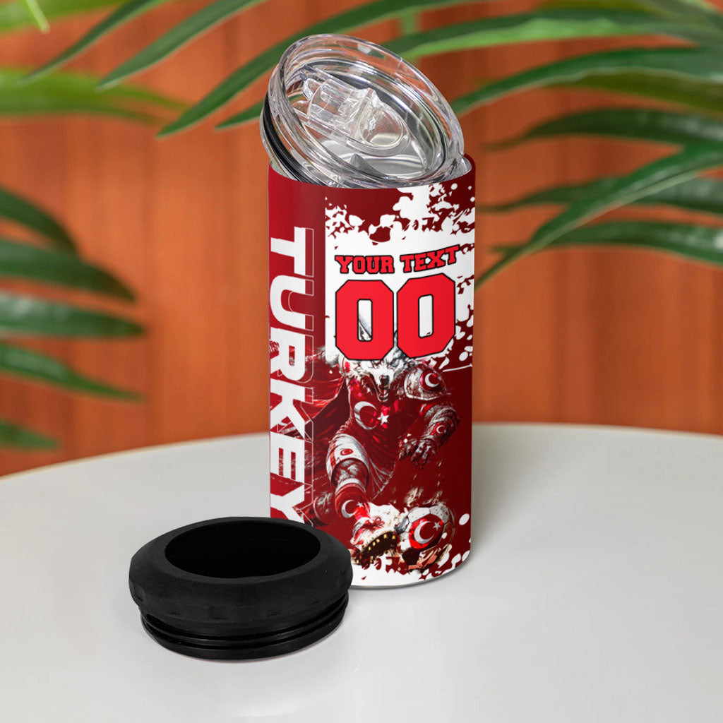 Personalized Turkey Football 4 in 1 Can Cooler Tumbler Turkish Flag Grey Wolf Skyline