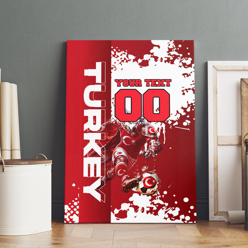 Personalized Turkey Football Canvas Wall Art Turkish Flag Grey Wolf Skyline
