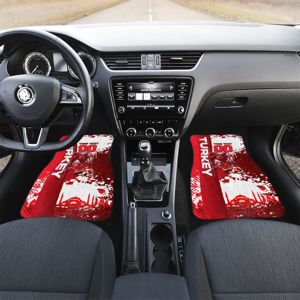 Personalized Turkey Football Car Mats Turkish Flag Grey Wolf Skyline