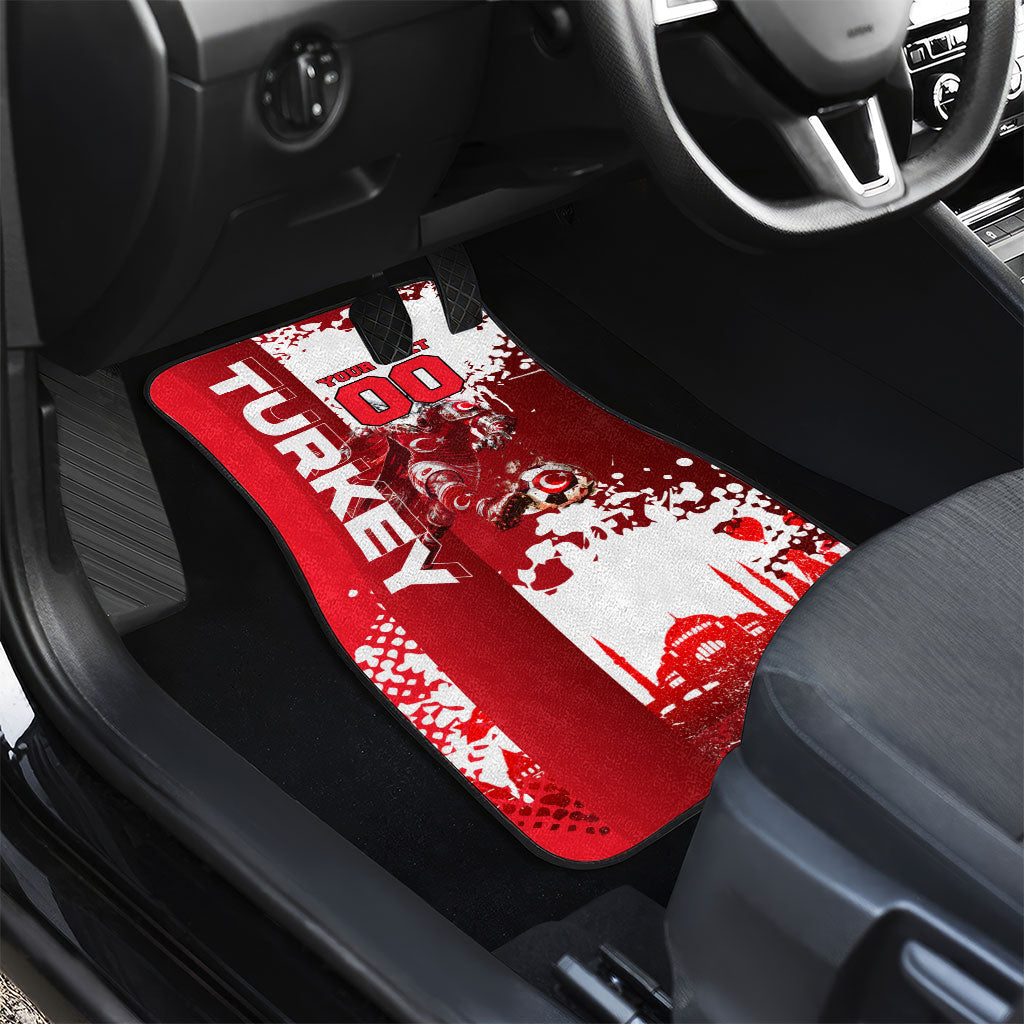 Personalized Turkey Football Car Mats Turkish Flag Grey Wolf Skyline
