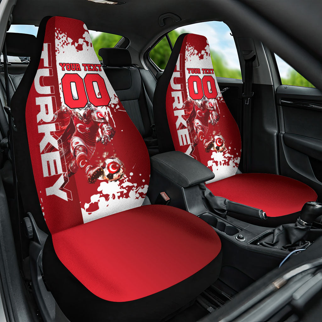 Personalized Turkey Football Car Seat Cover Turkish Flag Grey Wolf Skyline