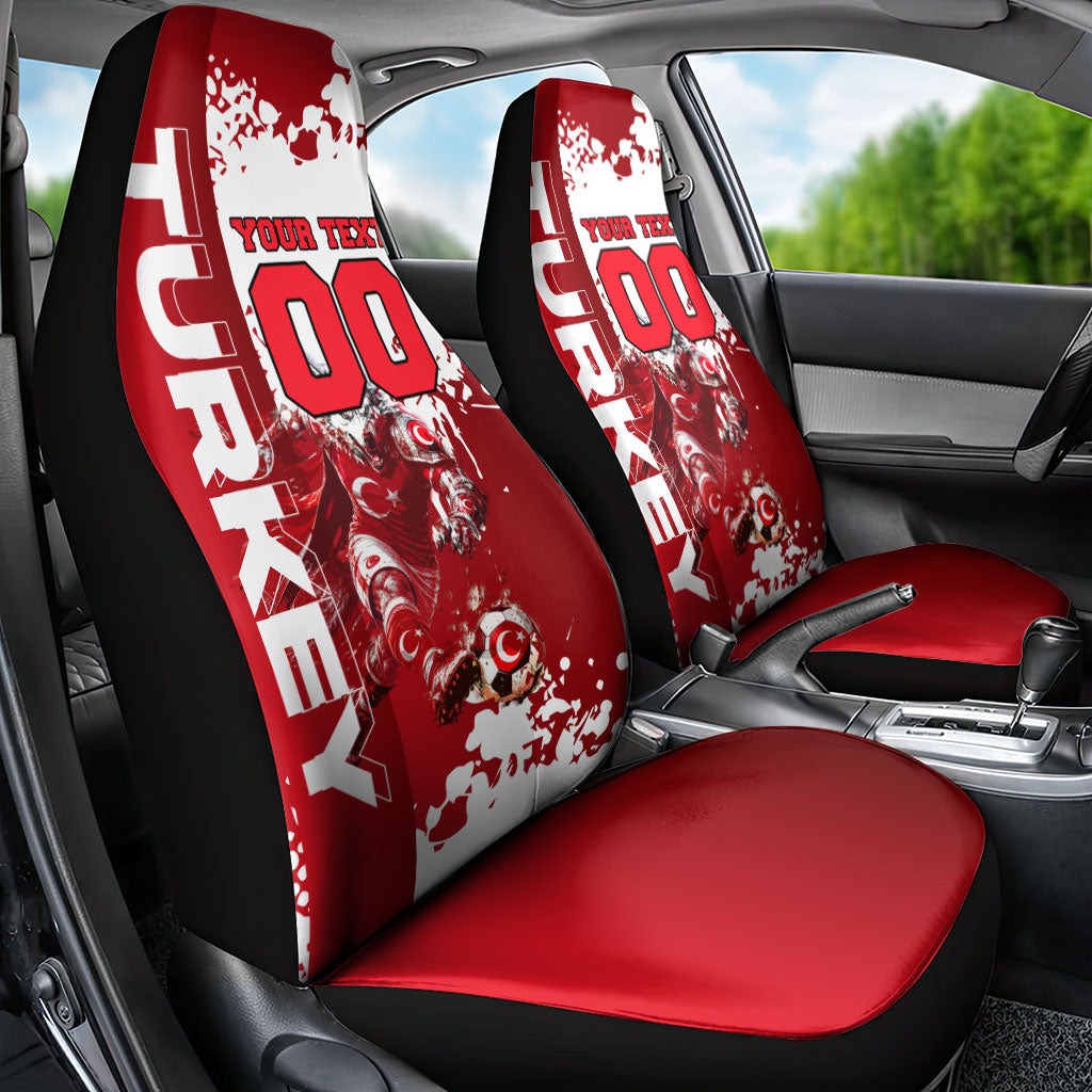 Personalized Turkey Football Car Seat Cover Turkish Flag Grey Wolf Skyline