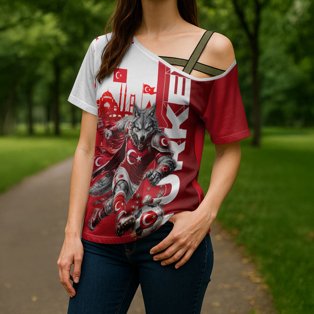 Personalized Turkey Football Cross Shoulder Shirt Turkish Flag Grey Wolf Skyline
