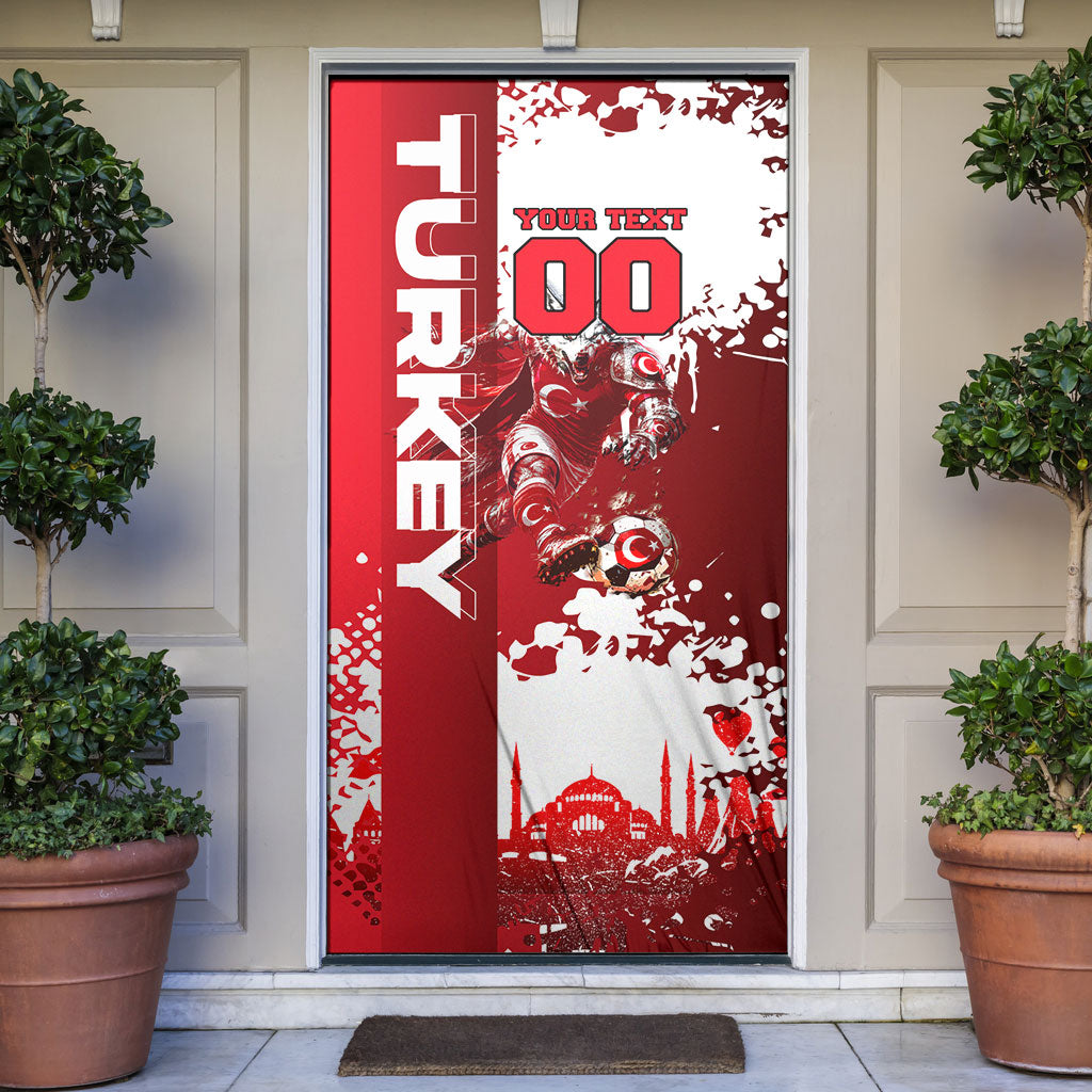 Personalized Turkey Football Door Cover Turkish Flag Grey Wolf Skyline