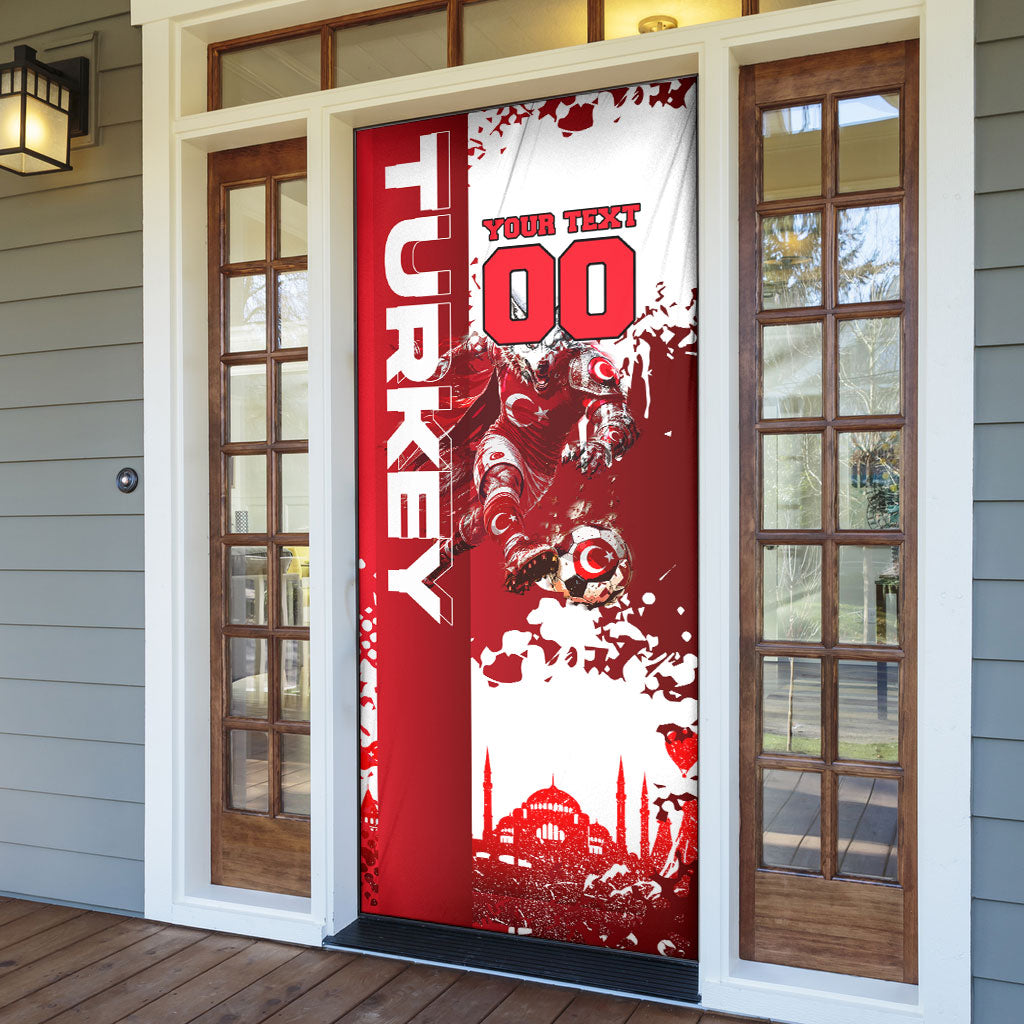 Personalized Turkey Football Door Cover Turkish Flag Grey Wolf Skyline