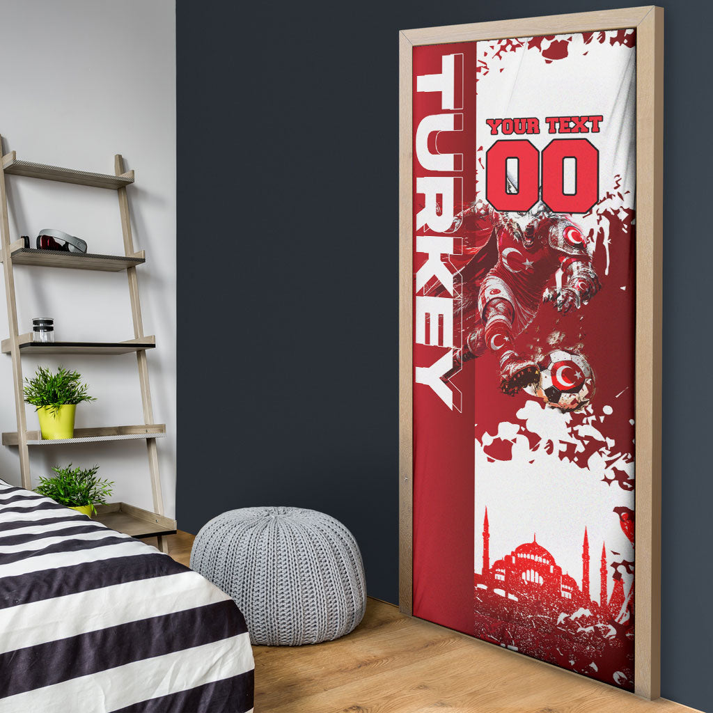 Personalized Turkey Football Door Cover Turkish Flag Grey Wolf Skyline