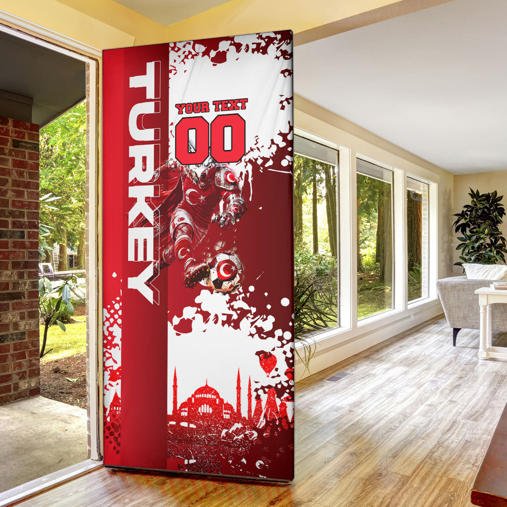 Personalized Turkey Football Door Cover Turkish Flag Grey Wolf Skyline