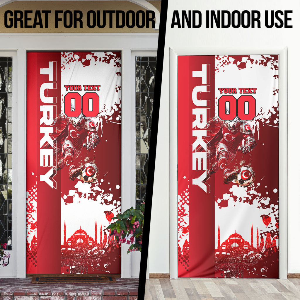 Personalized Turkey Football Door Cover Turkish Flag Grey Wolf Skyline