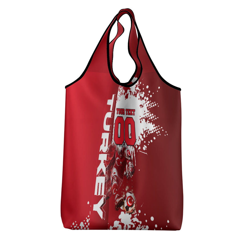 Personalized Turkey Football Grocery Bag Turkish Flag Grey Wolf Skyline