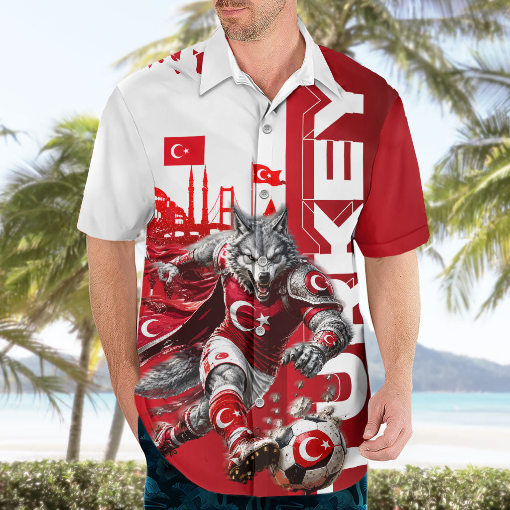 Personalized Turkey Football Hawaiian Shirt Turkish Flag Grey Wolf Skyline
