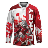 Personalized Turkey Football Hockey Jersey Turkish Flag Grey Wolf Skyline
