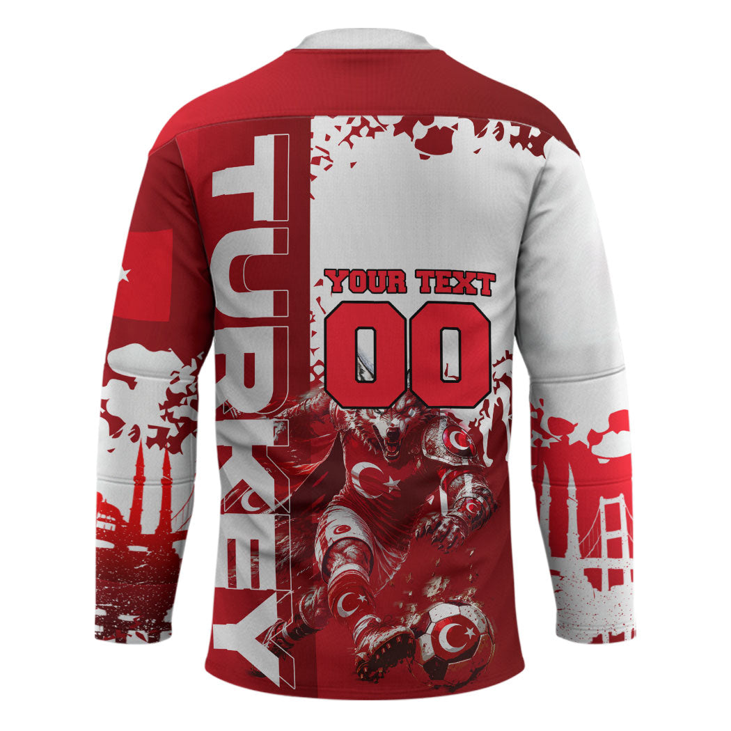Personalized Turkey Football Hockey Jersey Turkish Flag Grey Wolf Skyline