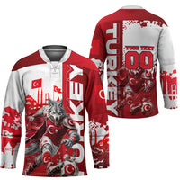 Personalized Turkey Football Hockey Jersey Turkish Flag Grey Wolf Skyline