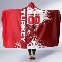 Personalized Turkey Football Hooded Blanket Turkish Flag Grey Wolf Skyline