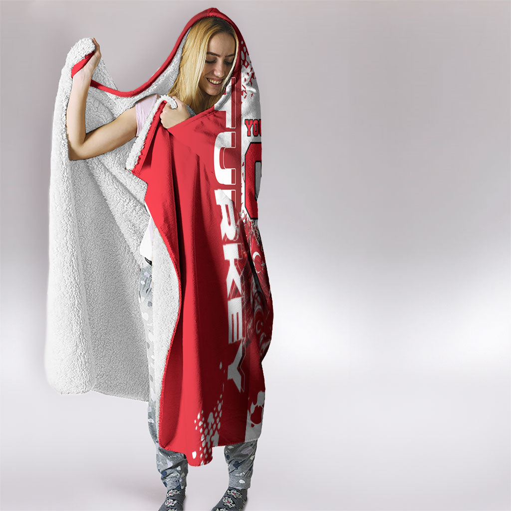 Personalized Turkey Football Hooded Blanket Turkish Flag Grey Wolf Skyline